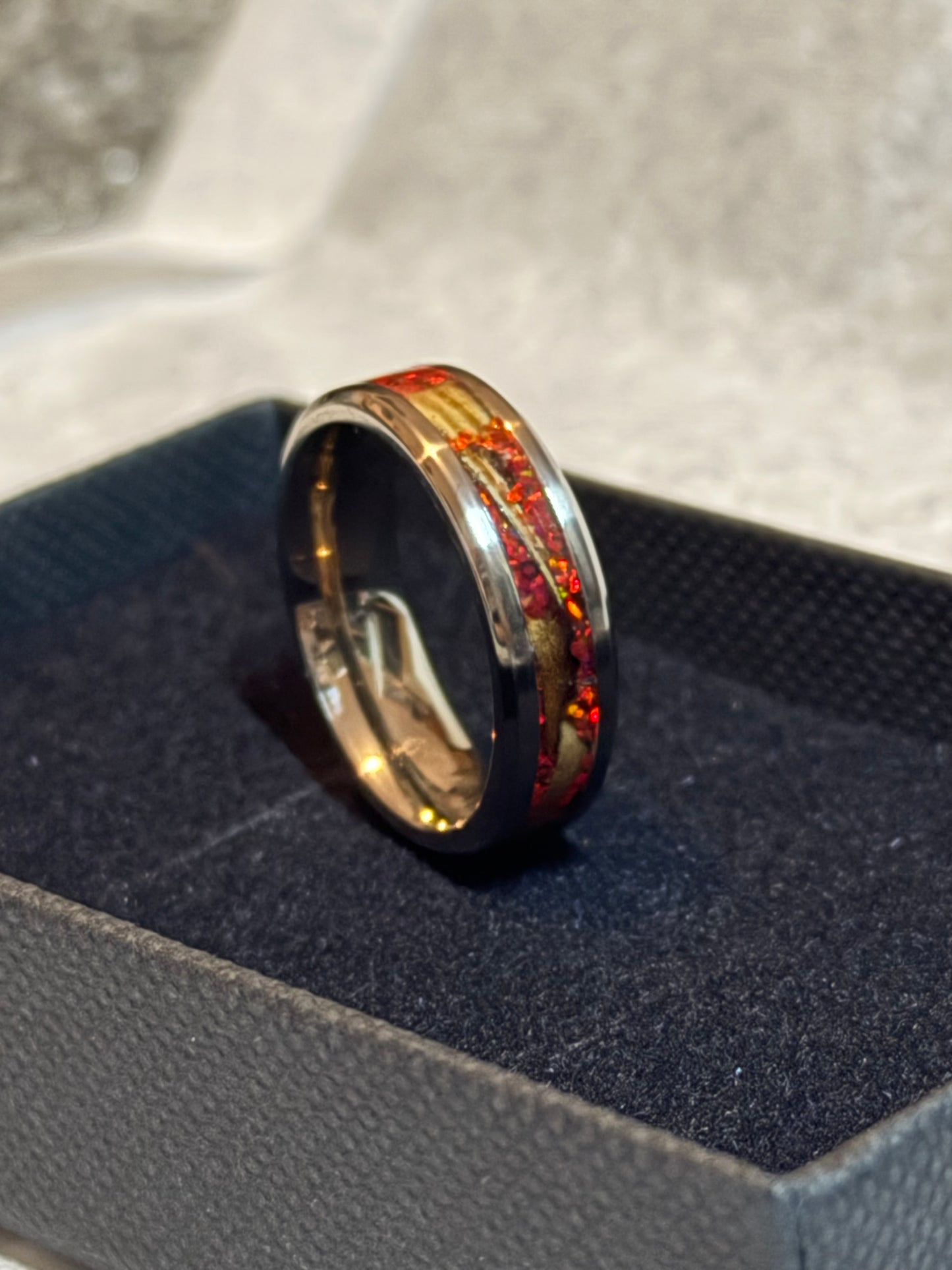 Opal Cremation Inlay Tungsten Carbide Thick band 8mm Ring