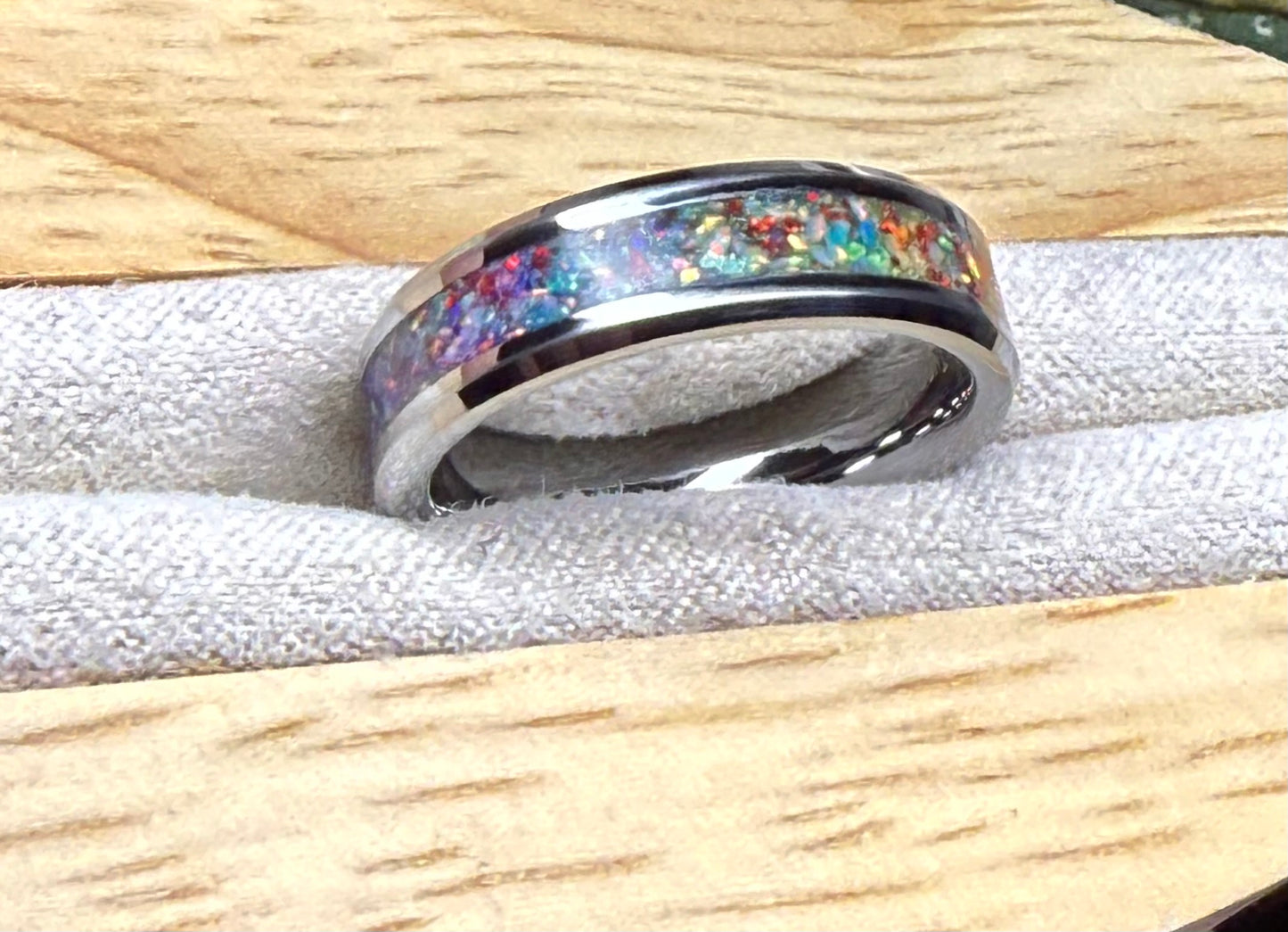 Opal Cremation Inlay Tungsten Carbide Ring 6mm Ring