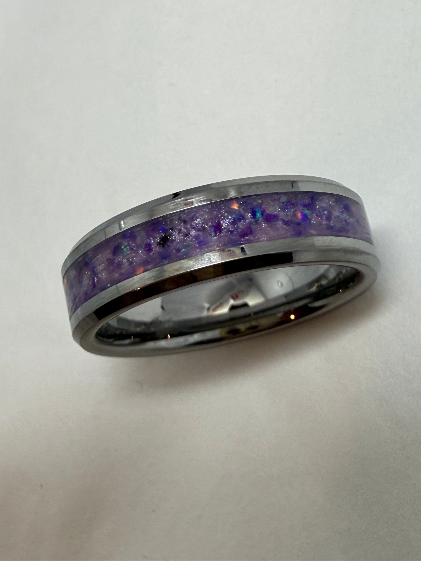 Opal Cremation Inlay Tungsten Carbide Ring 6mm Ring
