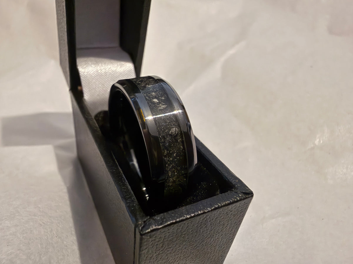 8mm wide Black Ceramic Cremation Memorial Inlay Ring