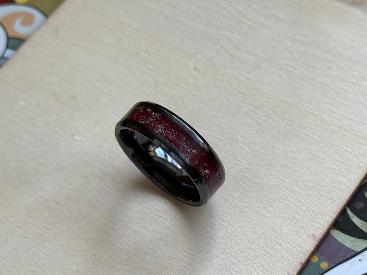 8mm wide Black Ceramic Cremation Memorial Inlay Ring