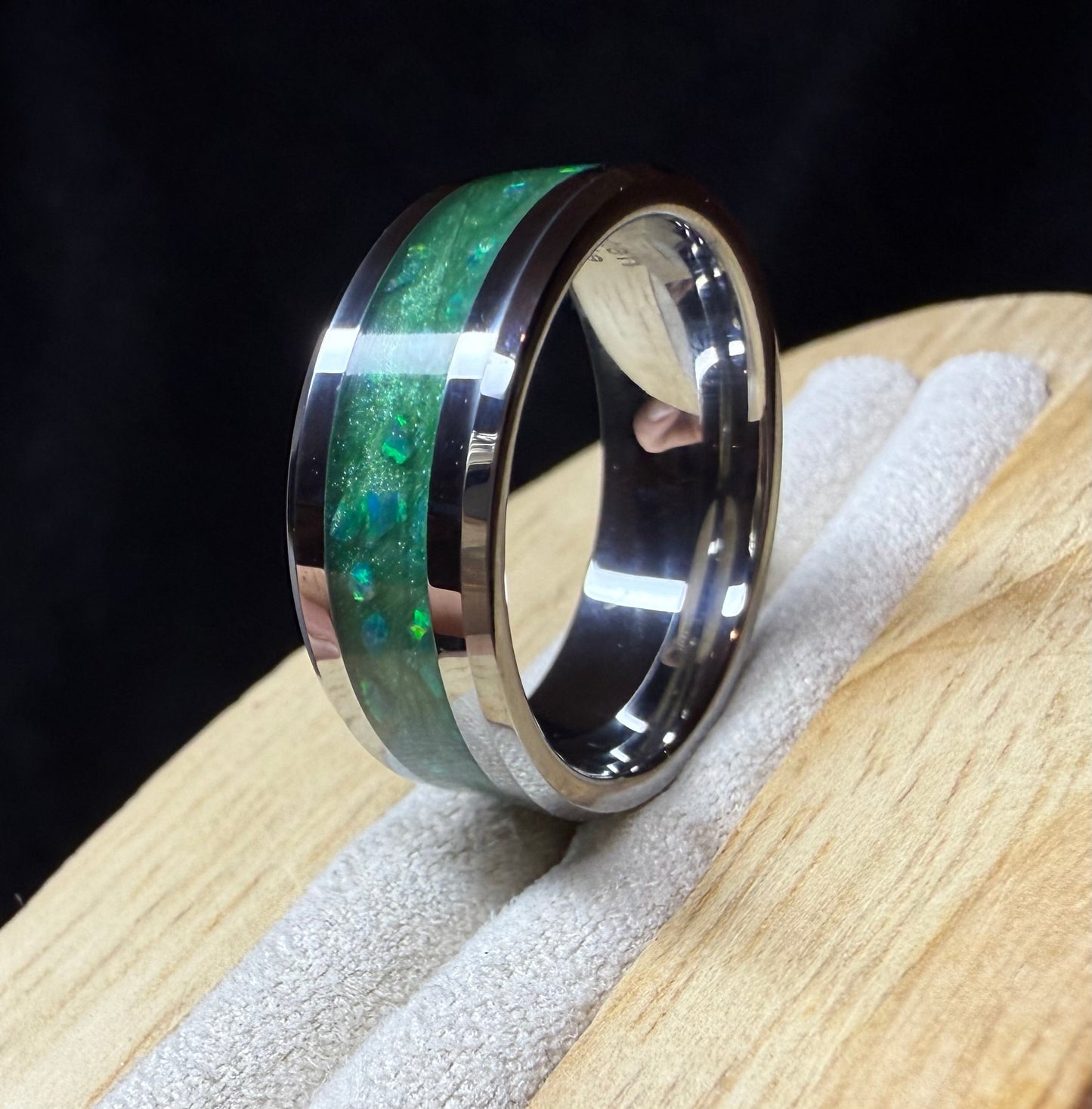 8mm Cremation Inlay Titanium Thick Band Ring