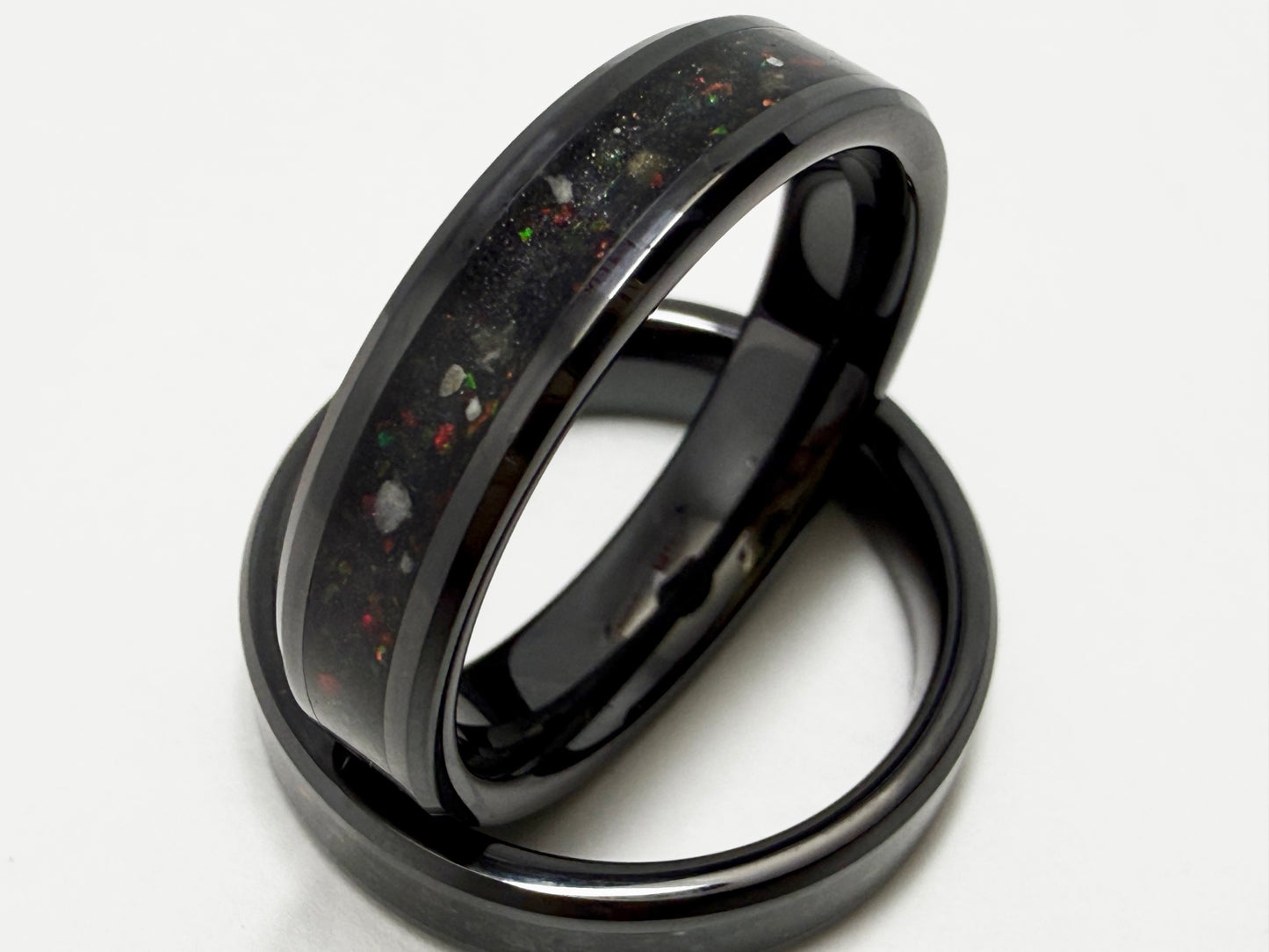 8mm wide Black Ceramic Cremation Memorial Inlay Ring
