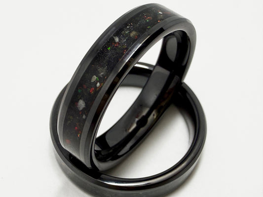 6mm wide Black Ceramic Cremation Memorial Inlay Ring