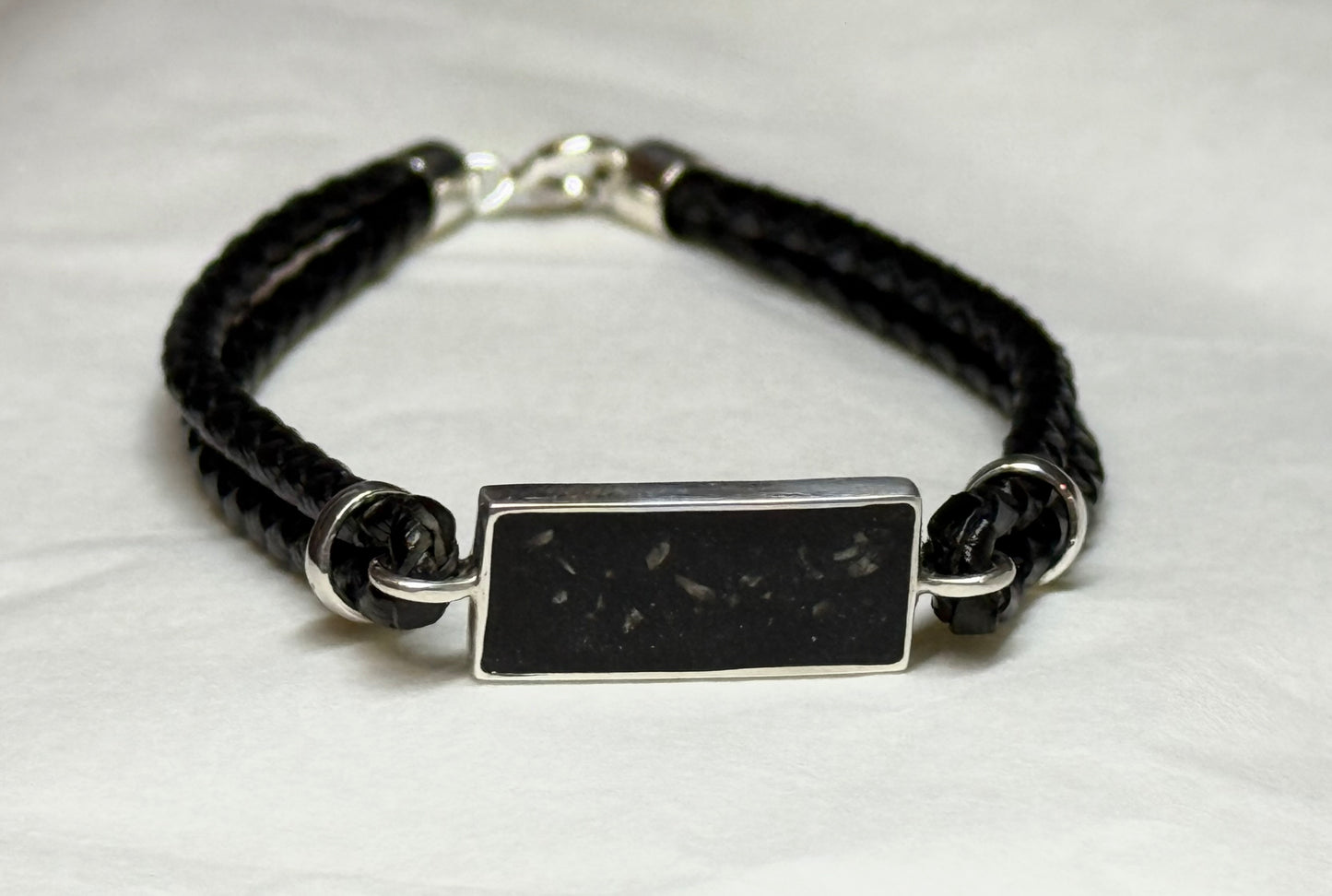 Black Leather and 925 Sterling Silver Memorial Bracelet
