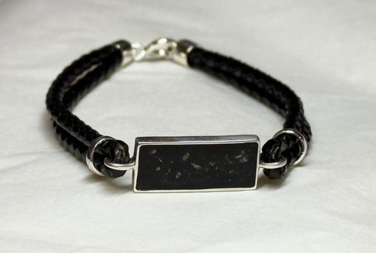 Black Leather and 925 Sterling Silver Memorial Bracelet