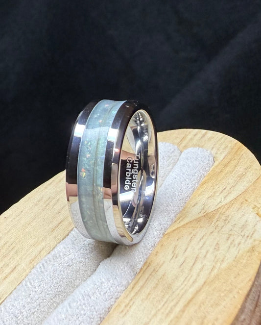 Opal Cremation Inlay Tungsten Carbide Thick band 8mm Ring