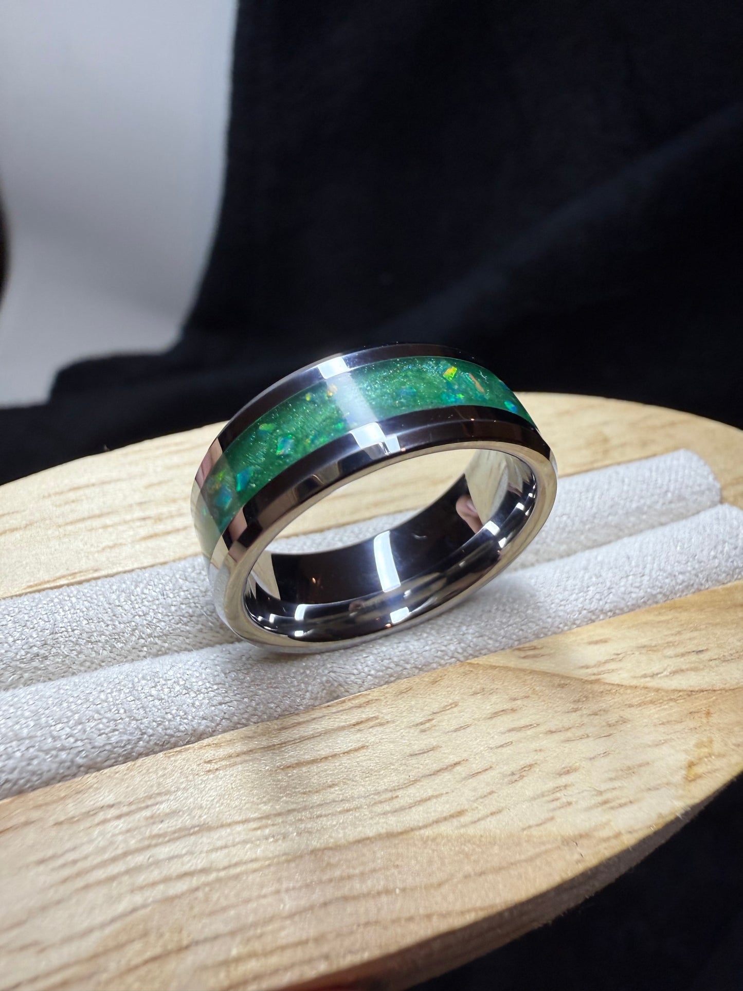 8mm Cremation Inlay Titanium Thick Band Ring