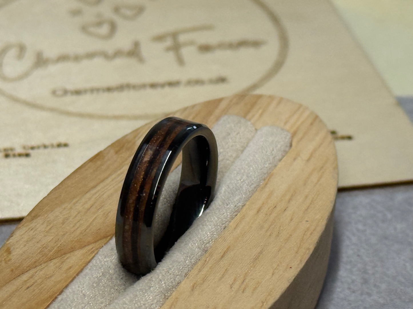 8mm wide Black Ceramic Cremation Memorial Inlay Ring