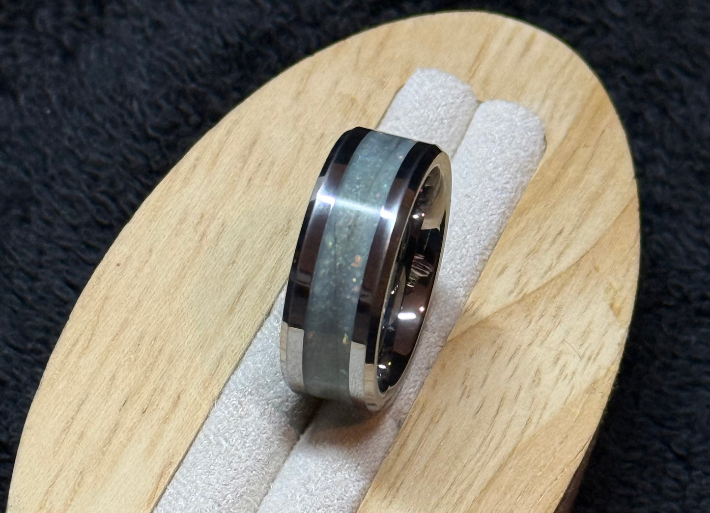 8mm Cremation Inlay Titanium Thick Band Ring