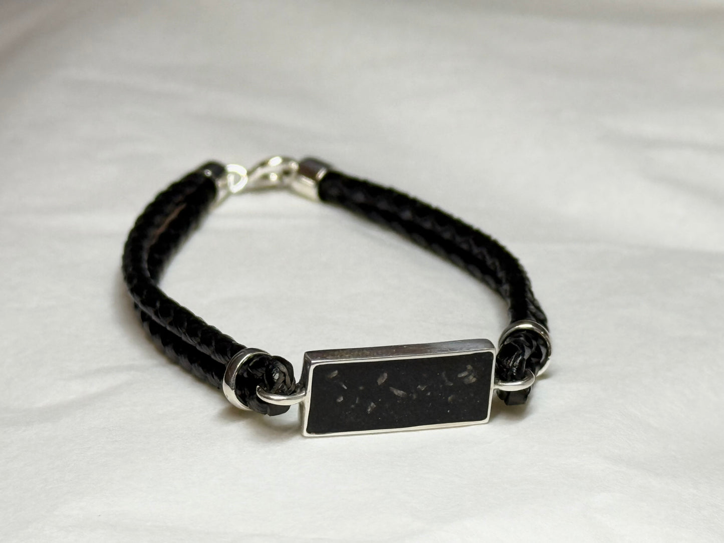 Black Leather and 925 Sterling Silver Memorial Bracelet