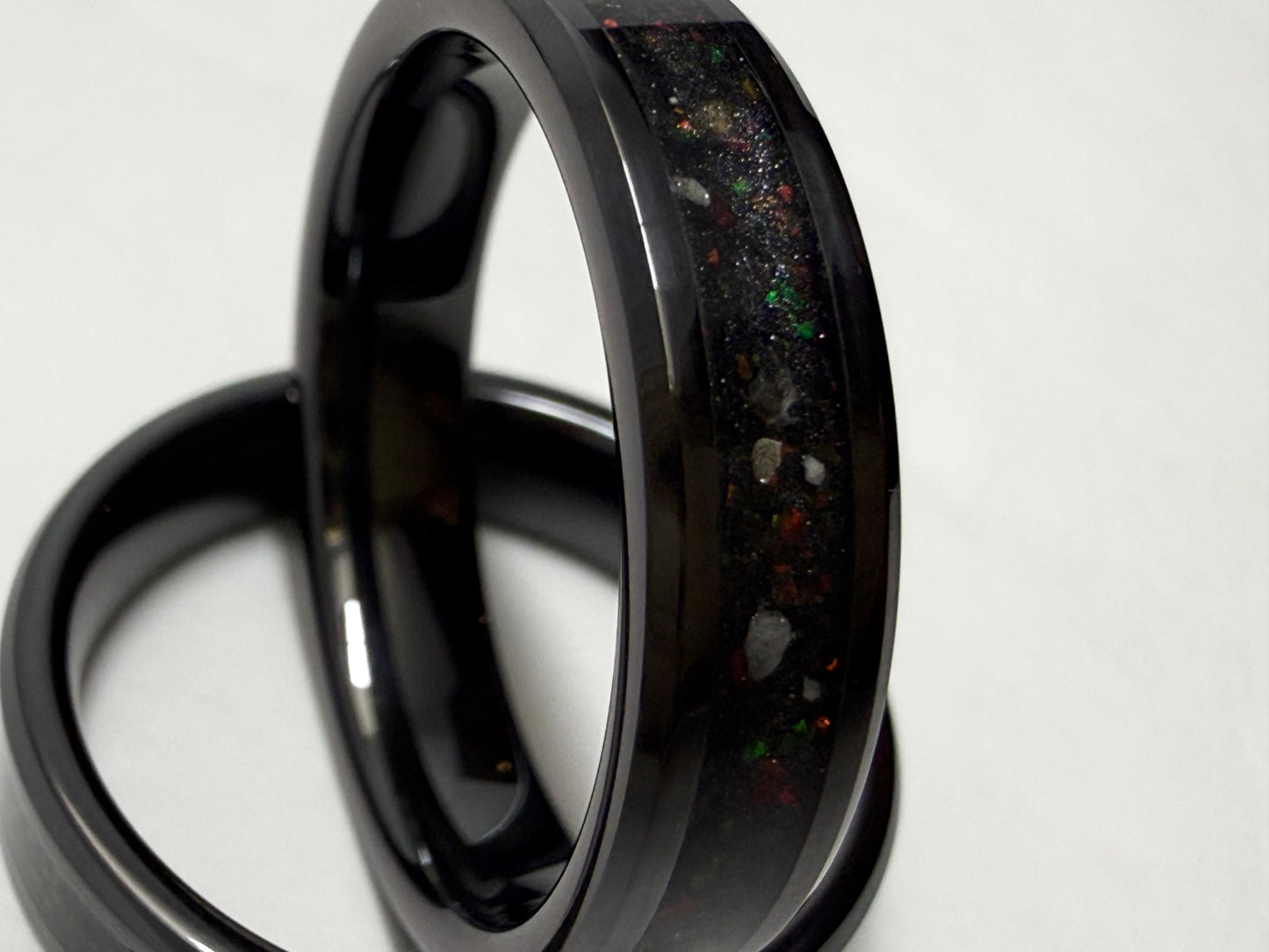 8mm wide Black Ceramic Cremation Memorial Inlay Ring