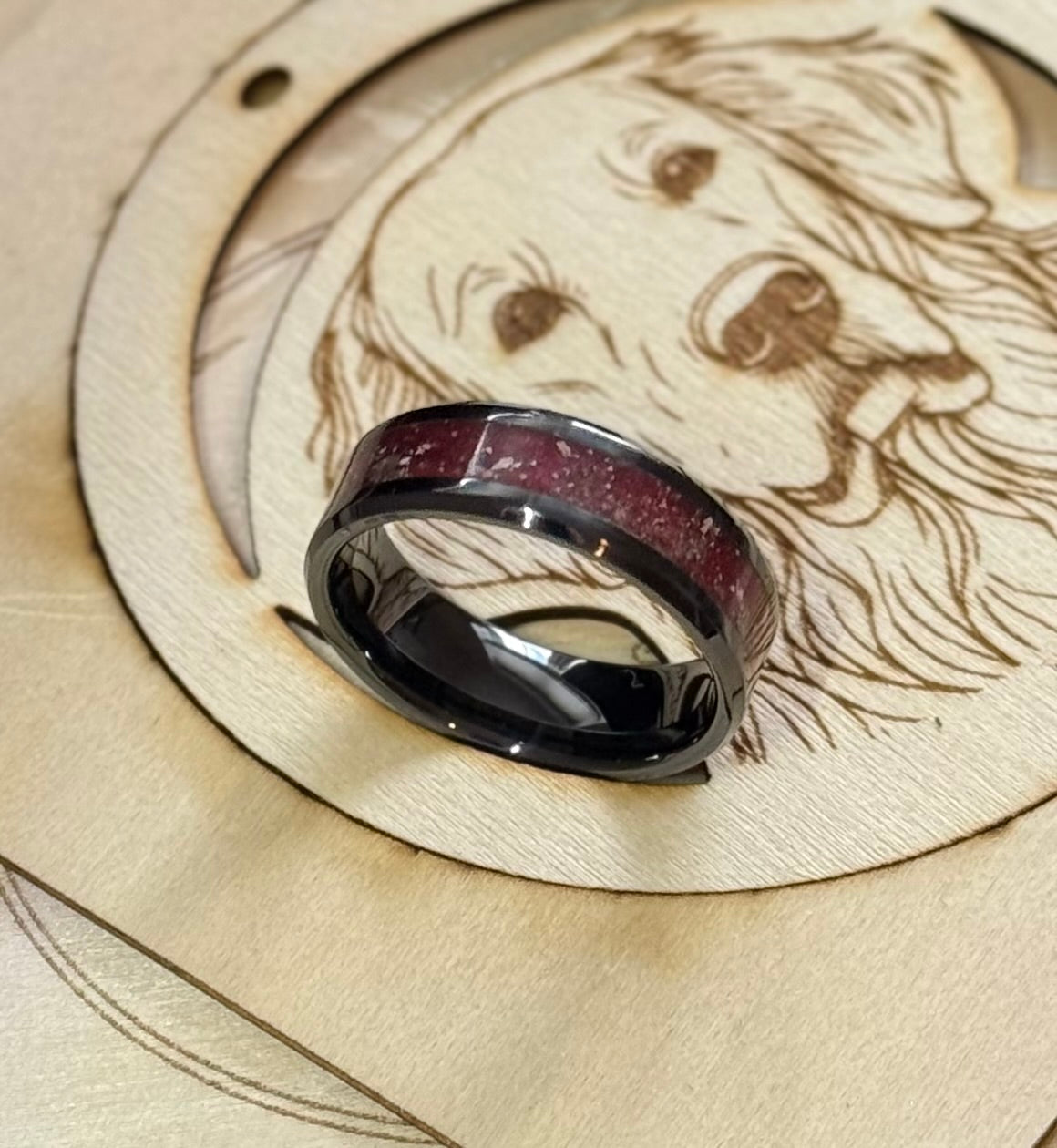8mm wide Black Ceramic Cremation Memorial Inlay Ring