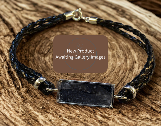 Black Leather and 925 Sterling Silver Memorial Bracelet