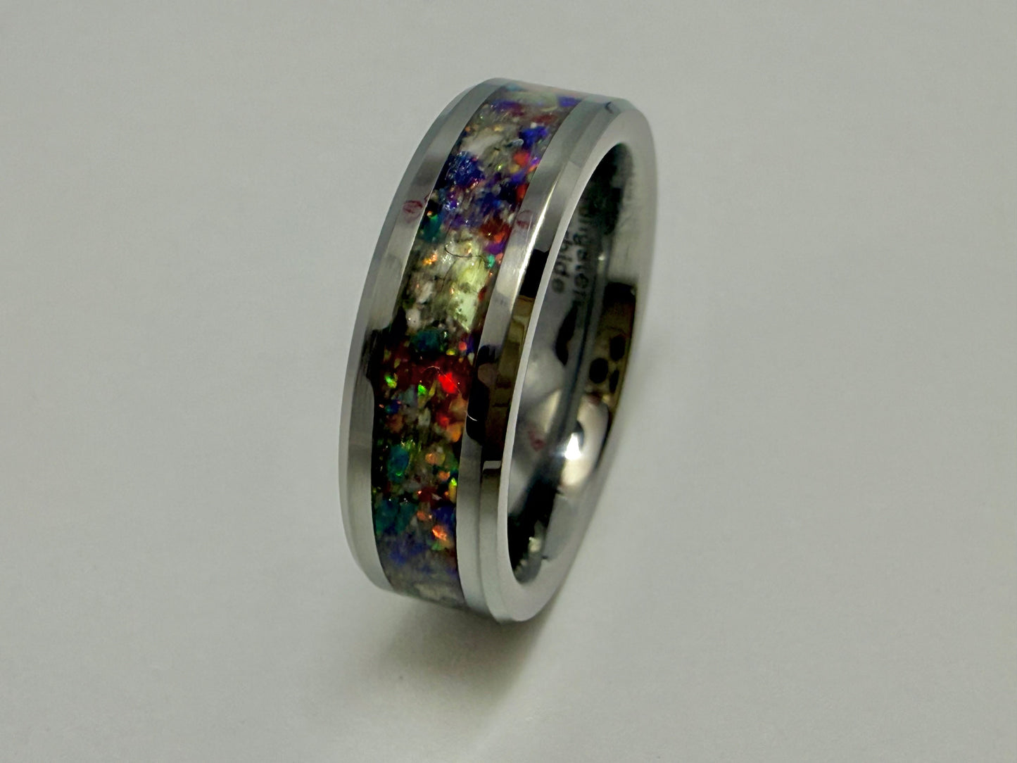 Opal Cremation Inlay Tungsten Carbide Ring 6mm Ring