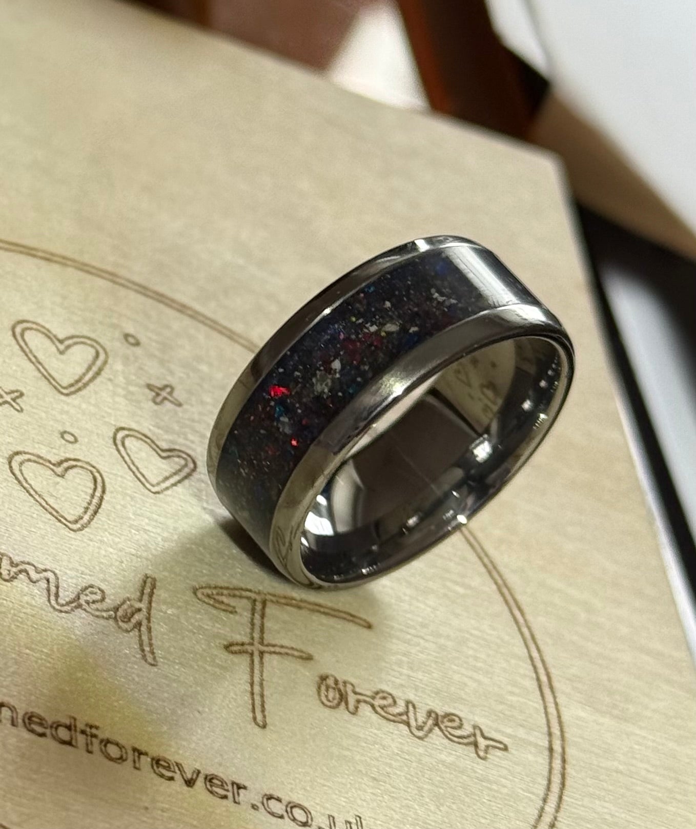 Thick Band 8mm Titanium Cremation Inlay Ring